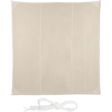 Relaxdays Toldo vela cuadrado, Hidrófugo, Protección rayos UV, Con cuerdas para tensar, Beige, 5 x 5 m