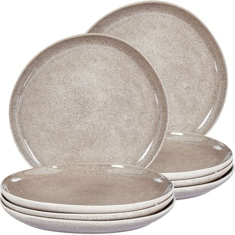 Set of 8 Dinner Plates COSTMARY Stoneware Grey