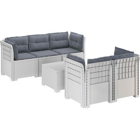 Canapé de Jardin 5 Places Salon de Jardin Modulaire Aspect Rotin avec Table PP Blanc - PANGIVO (1/5)