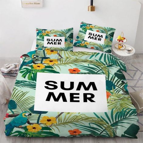Ensemble de literie 135x200 cm 4 pièces microfibre motif feuilles de palmier jungle avec fermeture éclair