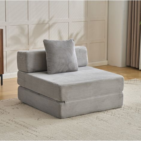 Fauteuil-lit pliable de sol en velours côtelé gris clair avec coussin OKWISH (1/5)