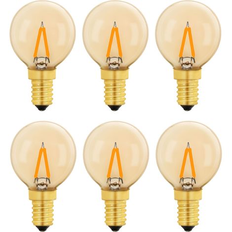 G40 Vintage Mini E14 LED Light Bulb 1W, 10W Amber E14 Replacement Edison Bulb for Decorative Lights, Warm White 2200K, Non-Dimmable, 6-Pack (1/5)