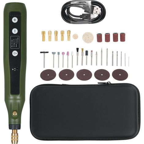 Mini kit d'outils rotatifs multifonctions à 5 vitesses (4,2 V) avec 34 accessoires pour la gravure, le ponçage, le meulage, le polissage, la sculpture et les loisirs créatifs (1/5)