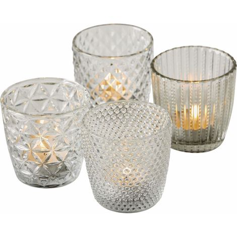 Windlicht MARILU - 4 teilig - transparent Glas Teelicht Halter Tisch Deko