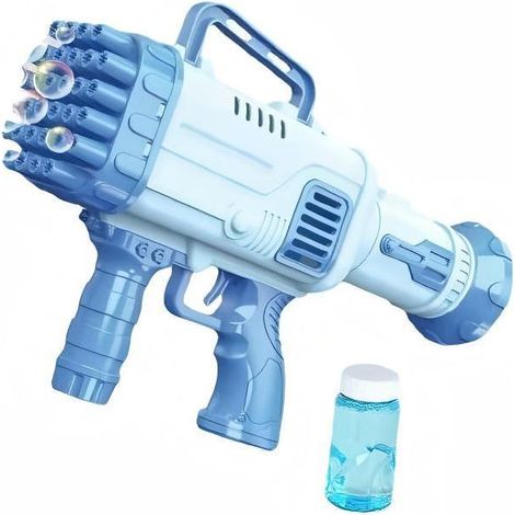Pistolet à bulles automatique à 32 trous, tire de nombreuses bulles colorées, un accessoire indispensable pour les fêtes, jouet pour enfants - bleu