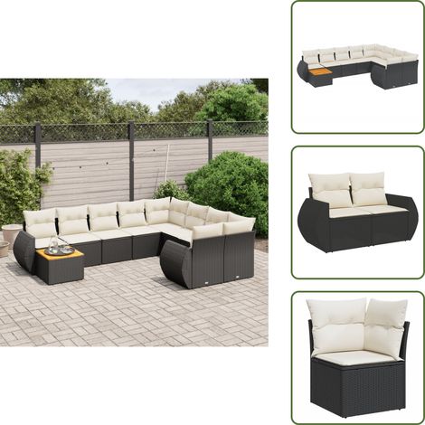 10-tlg. Garten-Sofagarnitur mit Kissen Schwarz Poly Rattan - Gartensorte - Gartenmöbelset - Outdoor Möbel - Lounge Set - Esstischgarnitur (1/5)