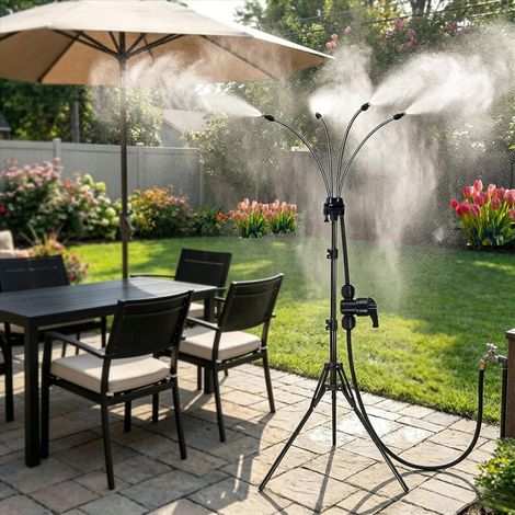 Pulverizador portátil de niebla, altura ajustable de 80 a 160 cm, niebla fina, rotación de 360 grados, resistente a la corrosión, plegable, 900 g, para jardín y piscina. (1/5)