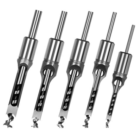Lot de 5 forets à trous carrés en acier rapide pour menuiserie - 6,4 mm, 8 mm, 9,5 mm, 10 mm, 11 mm, 12,7 mm, 14 mm, 16 mm (1/5)
