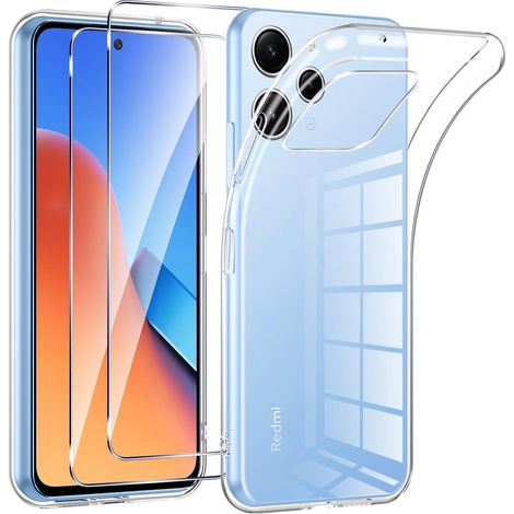 Coque pour Xiaomi Redmi 12 4G avec 2 Pièces Protection Écran en Verre Trempé,Ultra Transparente Silicone en Gel TPU Souple pour Redmi 12 Couqe,Antichoc Anti-Jaune Etui Bumper (1/5)