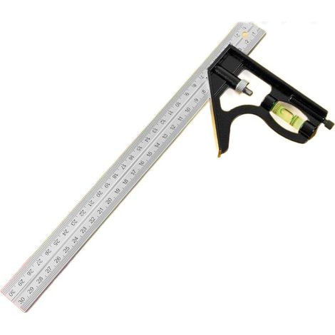 Équerre Combinée, Outils de Menuiserie Carrée en Acier Inoxydable de 12'/300 mm, Règle de 90 Degrés avec Niveau à Bulle (1/5)