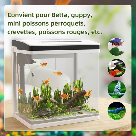 Aquarium en verre avec filtre couvercle et lumière LED pour poissons capacité 28L 38 x 26 x 39,5 cm blanc