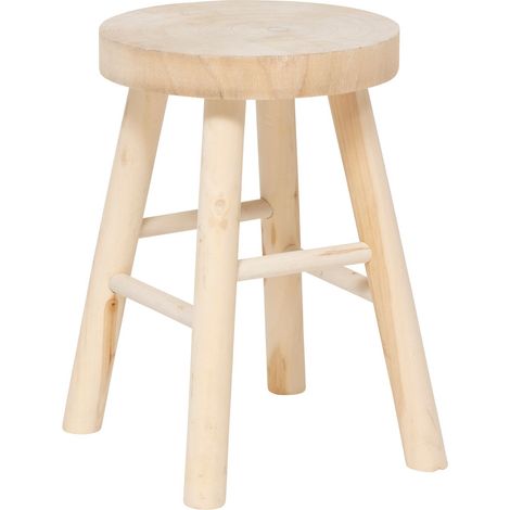 Atmosphera – Tabouret d'appoint en bois de Paulownia clair – Assise ronde 28 cm – Hauteur 41 cm – Piètement renforcé – Style ethnique