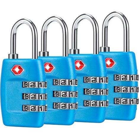 Gepäckschlösser (4er-Pack) 3-stelliges Zahlenschloss Zugelassenes Reiseschloss für Koffer und Gepäck (blau) (1/5)