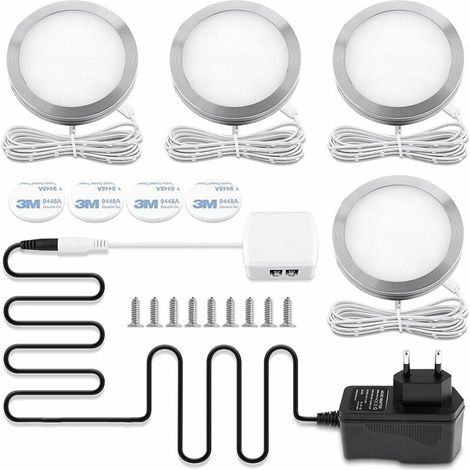 LED-Schrankleuchte, LED-Innenstrahler, rund, ultraflach, warmweiß 3000K, für Badezimmer, Toilette, Küche, Wohnzimmer, Flur, 4er-Pack [Energieklasse A++] (1/5)