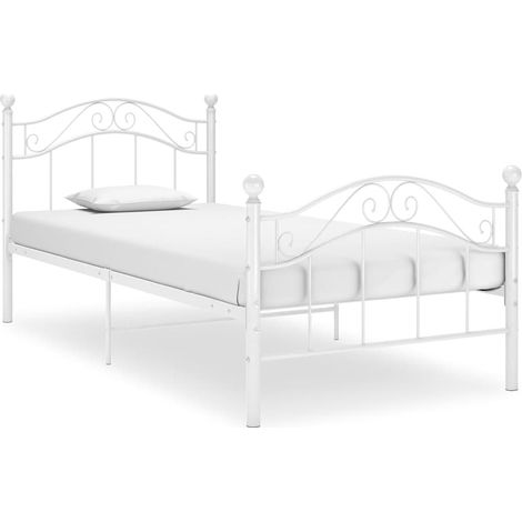 Cadre de lit 1 personne en métal blanc avec sommier à lattes 90 x 200 cm, 15kg - PANGIVO (1/5)