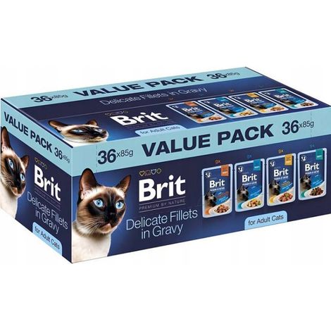 Brit Zarte Filets in Soße für ausgewachsene Katzen, Nassfutter für Katzen, 36 x 85 g