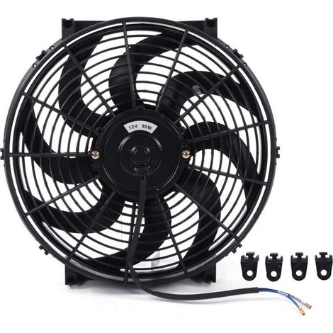 Jeffergarden Kit de montage de ventilateur de refroidissement de radiateur électrique universel 14 pouces 12V 90W ventilateur mince Push Pull