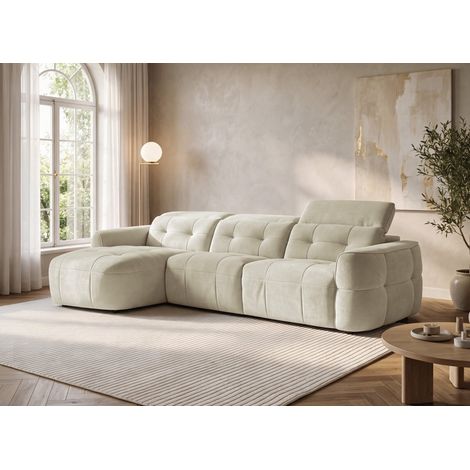 Canapé d'angle relax électrique en tissu beige FERDINAND - Angle (1/5)