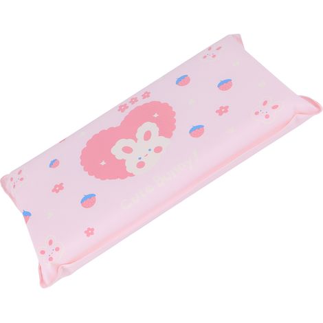 Oreiller rafraîchissant pliable en forme de cristal de glace pour réduire la température et faire la sieste, pour enfants et adultes. Motif : Lapin aux fraises et fond rose. (1/5)