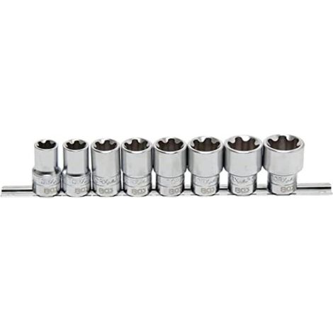 Jeu de Douilles Profil T Plus 1/2 18EP-32EP - 8 pcs - Précision et Robustesse, Acier, Cliquet 1/2 - D-Work (1/5)