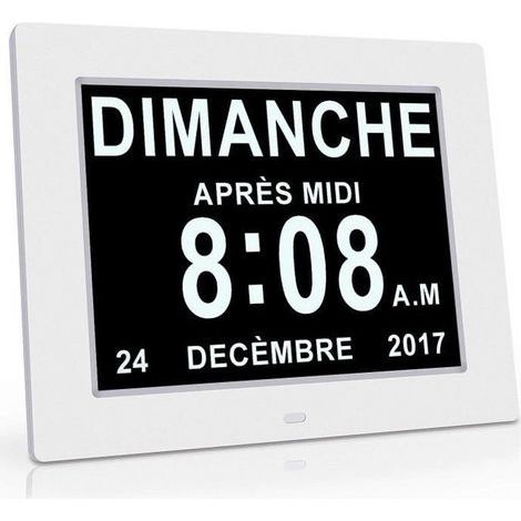 Auto-Dimming Clock Calendar - Ideal for Seniors, Alzheimer's Patients, and Children - White (1/4)