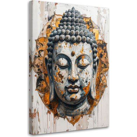 Tableau déco Tête de Bouddha Zen Spa Orient en beige 60x90 (1/4)