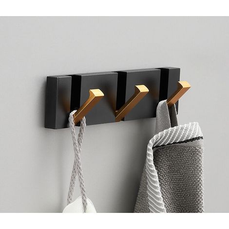 Set of 2x Modern Folding Clothes Hooks Coat Rack Hat Rack Folding Coat Rack Folding Coat Racks Milling Aluminum Alloy Finish(black gold, three hooks) (1/4)