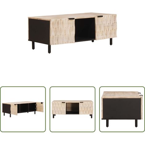 Holztisch - Couchtisch Weiß 100 x 54 x 40 cm Massivholz Mango (1/5)