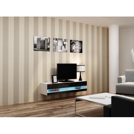 Mueble TV Cama MUEBLES VIGO NUEVO 140 cm - Blanco y Negro, Brillo (1/5)