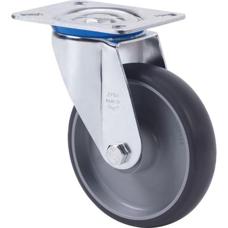 rueda giratora placa 10zvl125-pgzn poliamix-goma gris inyect.eje liso