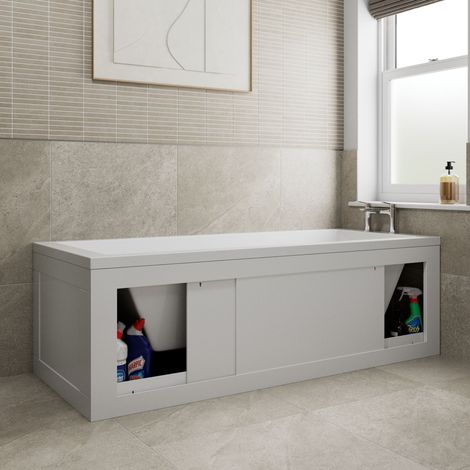 1700 Side Front Storage Bath Panel for Straight Baths Lockable Modern MDF White (1/5)