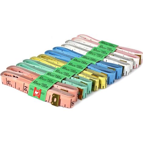 Mètre ruban souple en plastique, 150 cm de long, 1,2 cm de large, 6 couleurs et double échelle (lot de 12) - Mètre ruban de couture, mesure flexible