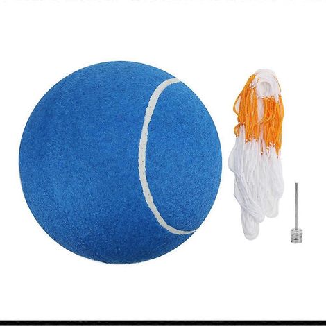 Balle de tennis gonflable géante 8 pouces pour chien, jouet en caoutchouc avec filet, jeu interactif extérieur, couleur bleue, accessoire sportif pour animaux. (1/5)