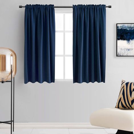 Lot de 2 rideaux occultants et thermiques, bleu marine, adaptés aux petites fenêtres de chambre, 100 x 120 cm (1/5)