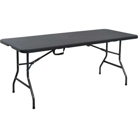 Velway Table Pliante Jardin Camping - Structure Acier Robuste Plateau Facile Nettoyer - Noir