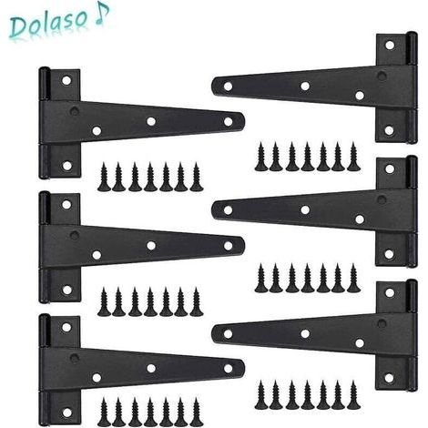 Charniere Porte Lourde 6pcs, Charniere Porte 6 Pouces, Charnière en T Noires, Charniere Plate Inox Charnières de Portes en Fer Charnières Robustes (1/4)