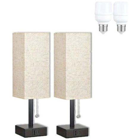 Lot de 2 Lampes de Chevet Tactiles USB-A et USB-C Intensité Variable Abat Jour Lin Blanc Chambre Salon Bureau (1/4)