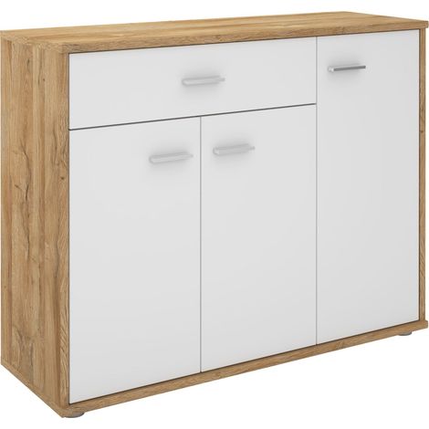 Idimex – Buffet Coraline 3 portes 1 tiroir – Dimensions 70 x 88 x 30 cm – Mélaminé chêne sauvage et blanc – Surface résistante aux éraflures