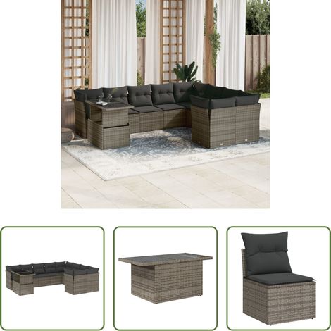 vidaXL Canapé extérieur - Salon de jardin avec coussins 10 pcs gris résine tressée (1/5)