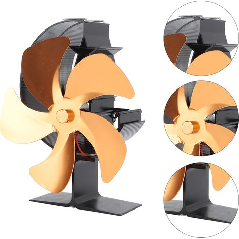 Ventilateur pour poêle à bois à 5 pales, ultra silencieux, pour une circulation d'air optimale et un chauffage écoénergétique. Idéal pour la pêche sur glace et le camping (couleur or). (1/5)