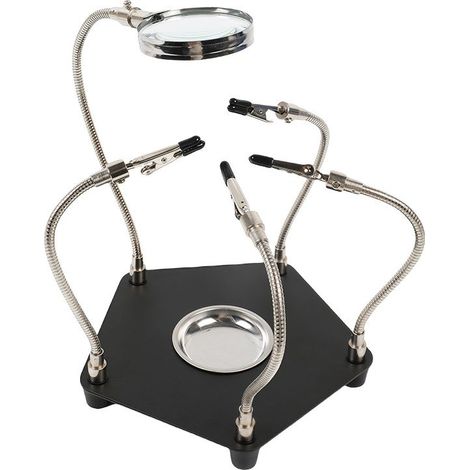 Troisieme Main Soudure - Loupe 3x - 4 Bras Flexibles - Pinces Crocodiles - Pour Réparation Électronique et Modélisme - 1 Pièce (1/5)