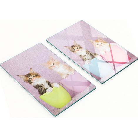Tablas de cortar decorativas de cristal para cocina con dibujos de gatos, 2 x 30 x 52 cm.