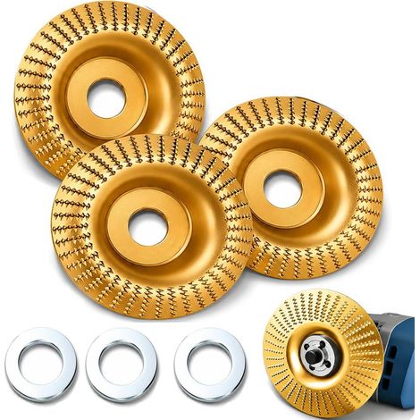 Disque à meuler en carbure de tungstène. Disque bois pour meuleuse angle – extra coupant, durable, ponçage sculpture façonnage décapage peinture racines(3 disques courbés) (1/5)