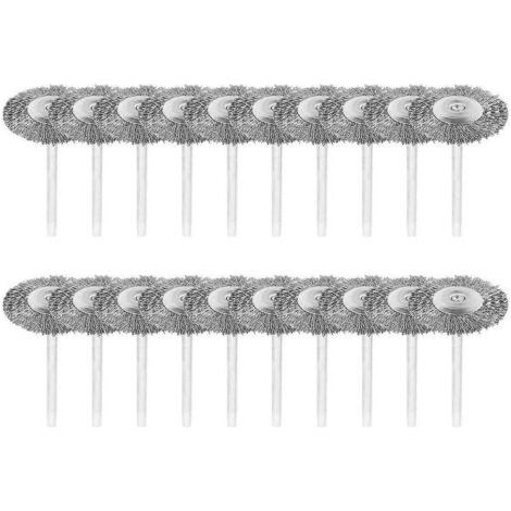 Lot de 20 brosses métalliques avec tige de 3 mm en acier inoxydable polissage Dremel outil rotatif