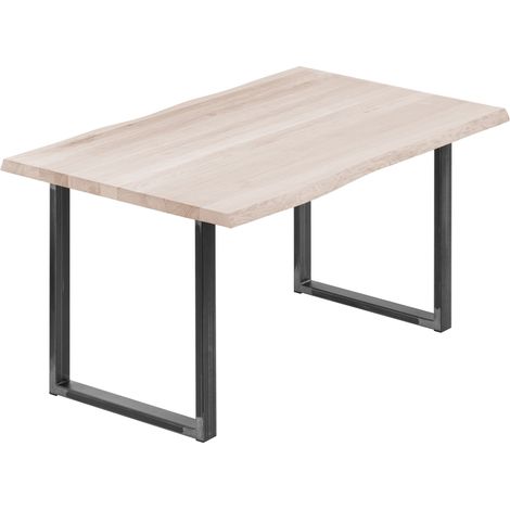 LAMO Manufaktur Esstisch Küchentisch, mit Baumkante 120x80x76 cm (AxBxH), Loft, Roh / Rohstahl mit Klarlack, LEB-01-A-001-0000L