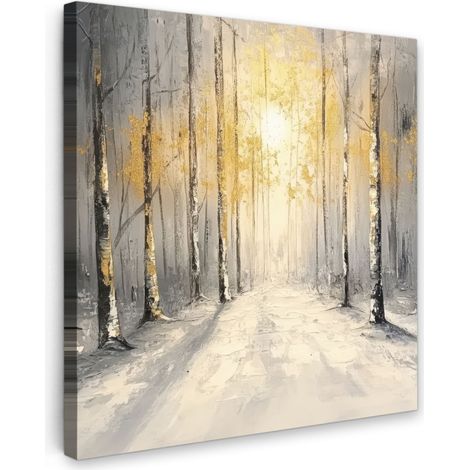 TABLEAU SUR TOILE Hiver - Abstrait - Neige - Nature - Soleil Tableau Chambre Adulte 90x90 cm