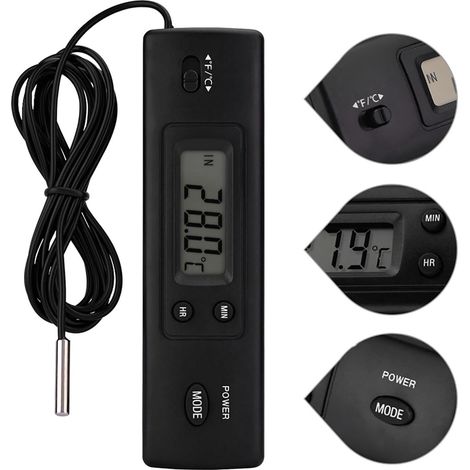 Thermomètre électronique, indicateur température numérique LCD avec sondes compteur doubles pour extérieur, réfrigérateur, climatisation, congélateur, réservoir de poissons, maison, bureau (1/5)