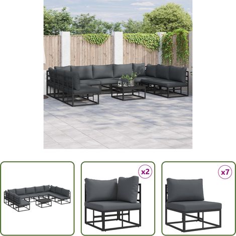 Aluminiumsofa - Gartensofa-set mit Kissen 10 pcs Schwarz Aluminium (1/5)