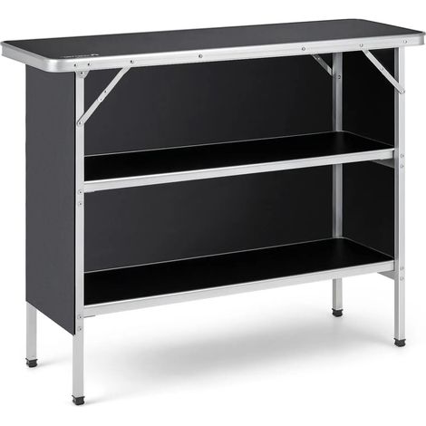 Table de camping pliante noire en aluminium avec plateau 110 cm et 2 étagères pour camping, pique-nique et barbecue (1/5)