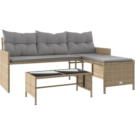 Maison Exclusive - Gartensofa in L-Form mit Tisch und Kissen Beig